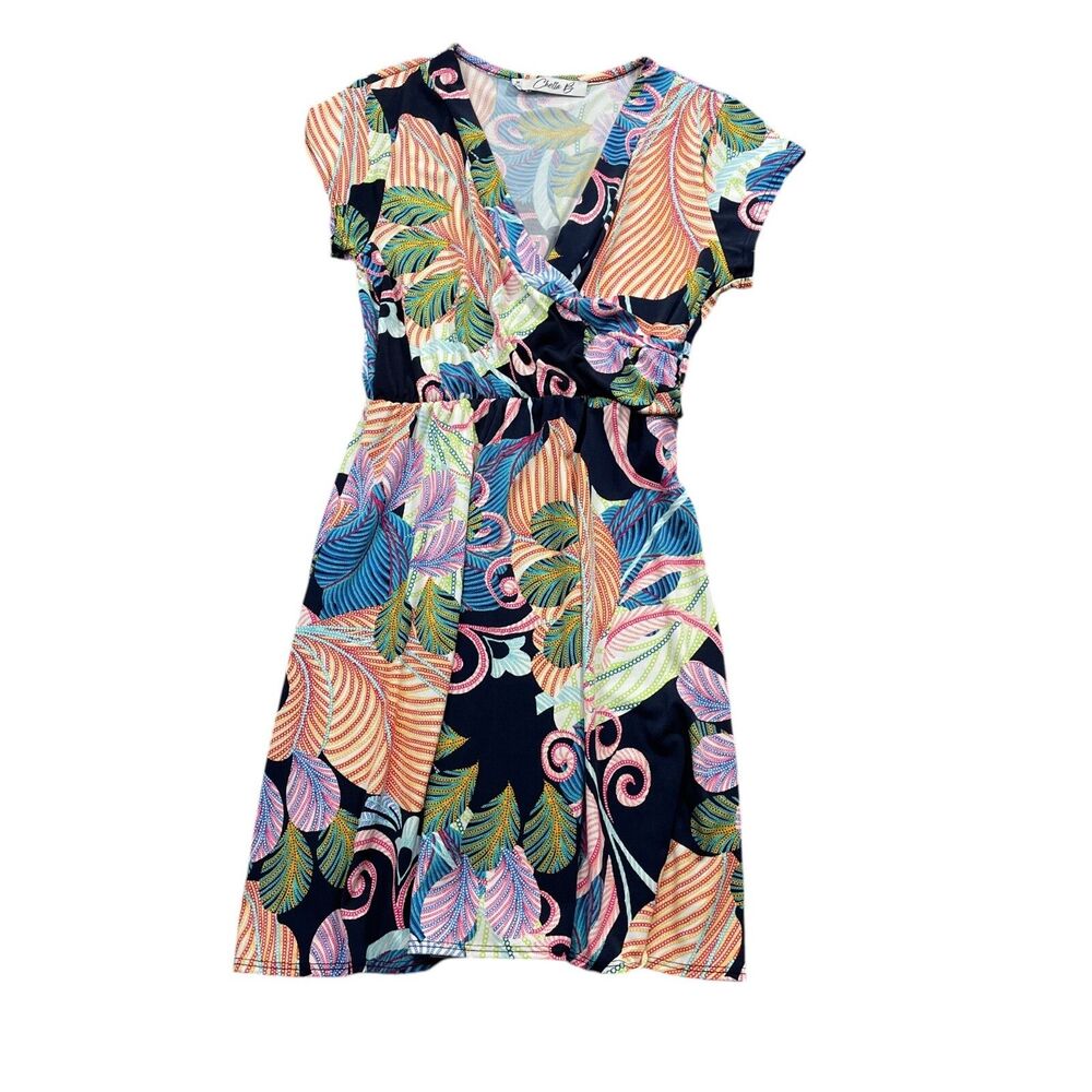Chetta B‎ Dress Medium Floral Tropical Summer Short Sleeve